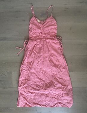Nation LTD Ruched Sleeveless Midi Dress Pink Women’s Small Adjustable Sides